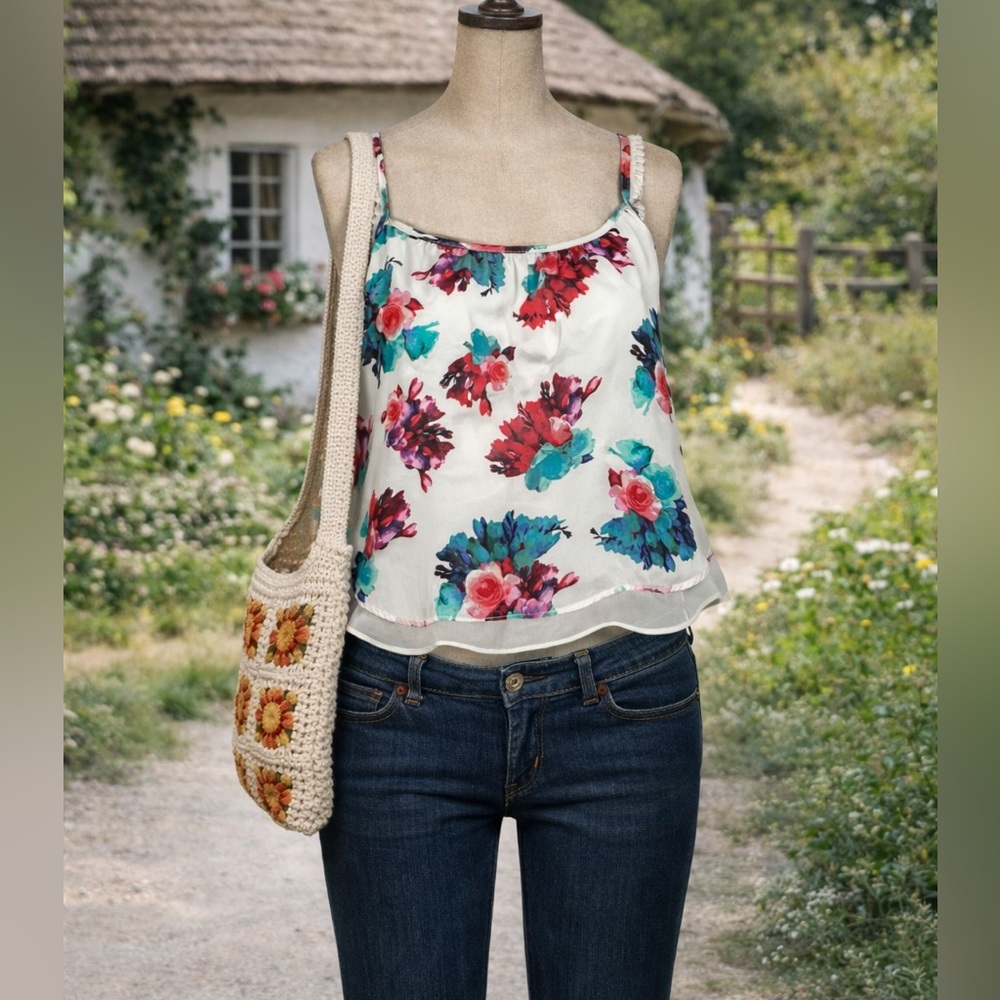 Lovers And Friends Floral Print, Layered, Lace Strap Blouse